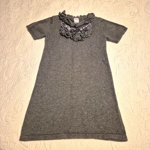 Gymboree girls size 6 gray sweater dress with ruffles and gems on the front VGUC